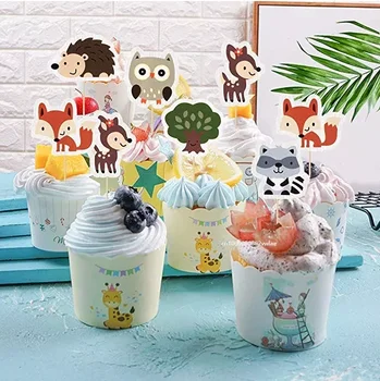 1 упаковка Симпатичных бумажных Топперов для торта в стиле Лесных животных для украшения детского Дня рождения и свадьбы