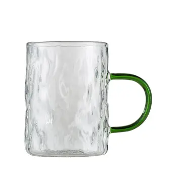 1 штука 300 мл с неправильным рисунком, Термостойкий стакан из боросиликатного прозрачного стекла, Кружка, чашка с цветной ручкой для воды, кофе