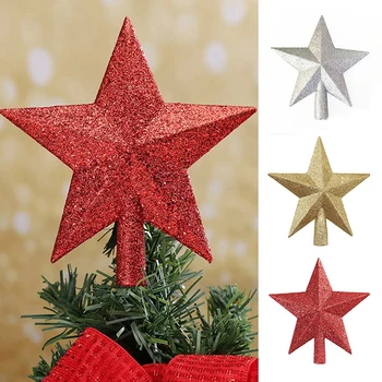 10-сантиметровая звезда на верхушке рождественской елки, Веселые рождественские украшения для дома, блестящая золотая пудра, пятиконечная звезда, новогоднее украшение