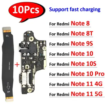 10 шт., USB разъем для зарядки Разъем порта Основной разъем материнской платы Flex для Redmi Note 8 8T 9S 10 7 Pro 10S 11 Быстрое зарядное устройство 4G 5G