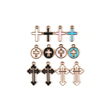 10шт Круглые кресты в стиле стимпанк с эмалью, подвески для ожерелья, серьги, красочные подвески в виде креста, ювелирные изделия своими руками