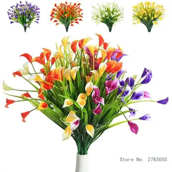 12 Пучков 6 цветов Калла Искусственный цветок Пластиковый поддельный цветок для наружных подвесок Кашпо Украшение домашнего сада