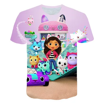 2022 Летняя футболка Kawaii Sweet Gabbys с куклами, Детская футболка с 3D принтом, Футболка с коротким рукавом Для девочек, Женский стиль Наверху