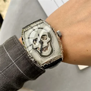 2022 Новые мужские часы High end FM люксового бренда Skull, роскошные автоматические механические часы, мужские кожаные часы высокого качества