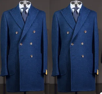 2023 Длинные синие куртки С козырьком и лацканами, Официальные Смокинги, Костюм для торжественного ужина, выпускного вечера, Деловой мужской костюм, 1 шт. (куртка)