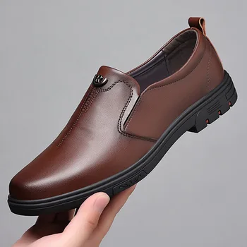 2023 Мужская обувь из натуральной кожи + микрофибры 38-44, мягкие противоскользящие резиновые лоферы, мужская повседневная кожаная обувь