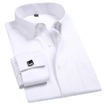 2023 Мужские французские манжеты для рубашек Запонки Новые Белые Повседневные пуговицы с длинным рукавом Мужские брендовые рубашки Одежда обычного покроя