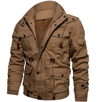 2023 Новая мужская куртка из выстиранного хлопка средней длины на флисовой подкладке, куртка с хлопчатобумажной подкладкой, свободное пальто большого размера