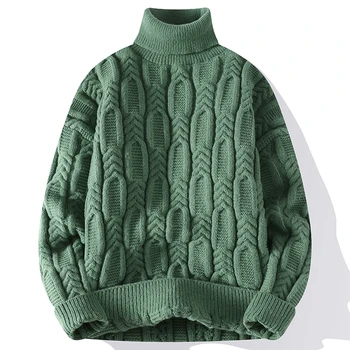 2023 Новый Зимний Винтажный вязаный свитер Harajuku, мужской Высококачественный Толстый Теплый Джемпер с высоким воротом, мужская Роскошная Повседневная Брендовая одежда