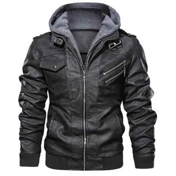 2023 Осенне-зимняя куртка мужская приталенная на молнии из искусственной мотоциклетной осенней кожи черного цвета