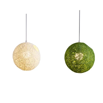 2X Зеленая/белая шаровая люстра из бамбука, ротанга и пеньки Индивидуальное творчество Продвижение сферического абажура из ротанга