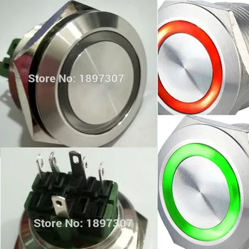 30 мм Красный/Зеленый Двойной Цвет 3 В, 6 В, 12 В, 24 В Кольцо С Подсветкой Сбрасываемый Антивандальный Металлический Кнопочный Электрический Выключатель