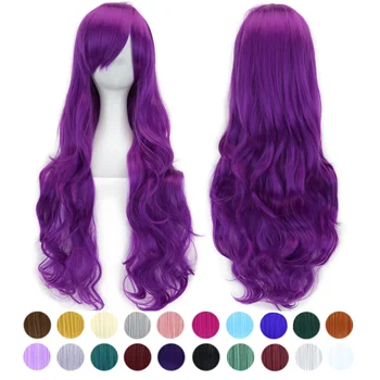 30 цветов, длинные вьющиеся волосы, Оранжево-фиолетовый, парики для косплея, Термостойкие синтетические аксессуары для волос, Парик для вечеринки для женщин