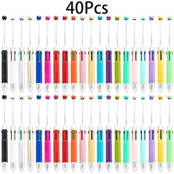 40шт Новых ручек из бисера, сделанных своими руками, Оптом, Многоцветная пластиковая шариковая ручка для студентов 4 в 1, Учетная ручка