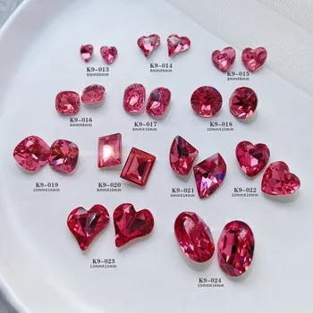 5шт K9 с кристалалми и стразами, винно-красный, с заостренным низом, украшение для ногтей Love Fat Square Axe, блестящие аксессуары для маникюра из 3D драгоценных камней.