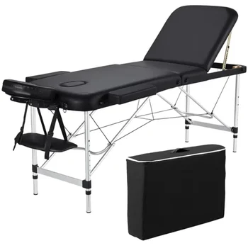 84-дюймовый Портативный массажный стол с 3 секциями для спа-процедур, черный стол для эстетического массажа