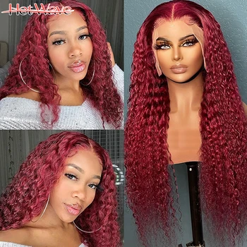99J Бордовый Кудрявый кружевной фронтальный парик 13x4 HD, прозрачный Кружевной фронтальный парик из человеческих волос для женщин, Цветные Вьющиеся парики из человеческих волос