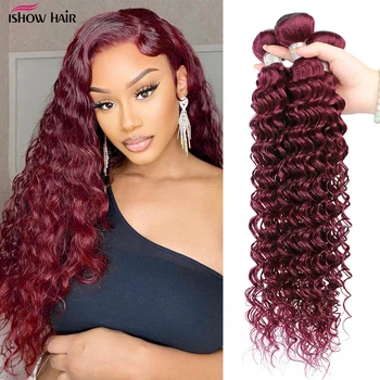 99J Пучки глубоких волн для наращивания человеческих волос бордового цвета 8-30 дюймов для женщин Бразильского переплетения человеческих волос Remy 1/3/4 шт.
