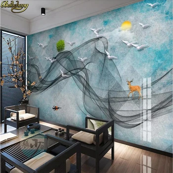 beibehang Пользовательские 3D обои фреска абстрактная художественная концепция линия пейзажной живописи тушью птица фоновая настенная роспись птиц