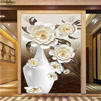 beibehang Пользовательские фотообои фреска с тиснением белый Пион ваза входная стена обои для домашнего декора papel de parede 3d