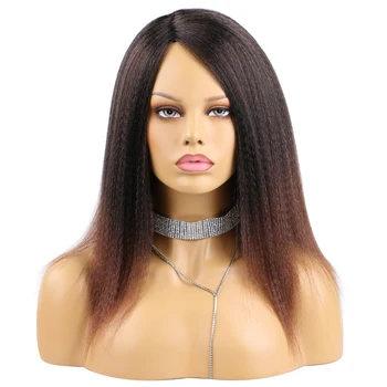 Belle Show Синтетический кудрявый прямой парик из натуральных мягких накладных волос с пробором Yaki Прямой парик для чернокожих женщин
