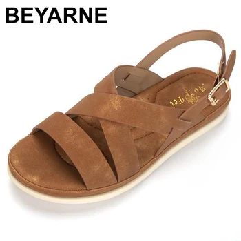 Beyarne2021, Летние Новые женские модные простые сандалии из искусственной кожи на наклонном каблуке, удобные повседневные горячие сандалии, модельные туфли для женщин