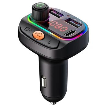 Bluetooth FM-передатчик для автомобиля, быстрое зарядное устройство 3.1A Type-C, 7-цветное автомобильное радио с подсветкой, MP3-плеер C15, черный
