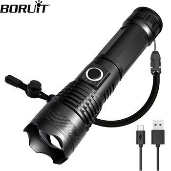 BORUiT Мощный светодиодный фонарик с зумом P50 USB перезаряжаемый фонарь 18650 Водонепроницаемый фонарь для кемпинга и рыбалки