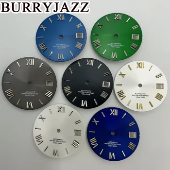 BURRYJAZZ 28,5 мм Черный Белый синий Зеленый Серый стерильный циферблат часов Циферблат подходит для механизма NH35