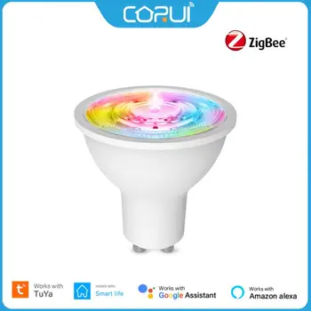 CORUI Tuya ZigBee Smart GU10 Электрическая Лампочка 5 Вт RGB + CCT Dimmable SpotlightAlexa Google Home Voice Timer Лампа Для Smart Life