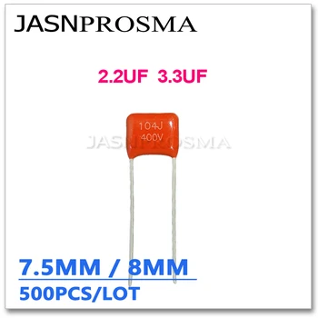 JASNPROSMA CBB шаг конденсатора 7,5 ММ 8 Мм 100 В 500 шт 2,2 МКФ 3,3 МКФ 225J 335J Емкость 5% металлизированной пленки