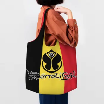 Kawaii Tomorrowlands Бельгийский флаг Сумки-тоут для покупок из переработанного продуктового холста, сумка для покупок через плечо, сумки
