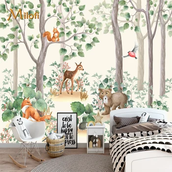 Milofi заказала высококачественную фреску тропические джунгли с жирафом, теплые мультяшные обои для детской комнаты, украшение дома