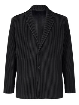 Miyake Плиссированные Мужские 2024 Новый Офисный Черный Блейзер, Роскошные Модные костюмы с частичной подкладкой, Осенне-зимнее пальто