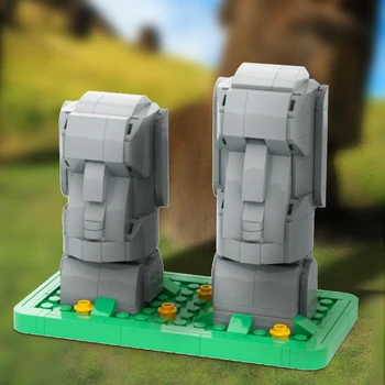 MOC Статуя Острова Пасхи Модель Moai Bricks Достопримечательность Моаи Всемирно Известная Архитектура Строительный Блок Детская Игрушка Подарок На День Рождения