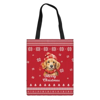 Noisydesigns/ Милые собачки с Рождественским принтом, женские парусиновые сумки-шопперы для девочек, тканевая сумка-шоппер, красная Эко Складная многоразовая сумка