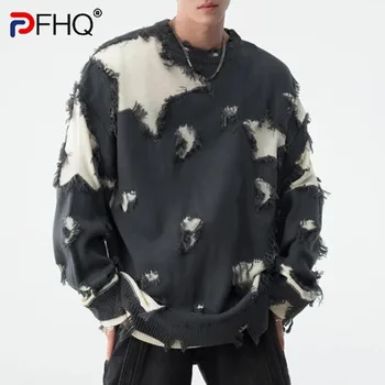 PFHQ Мужской Китайский Шикарный Шерстяной свитер Со Звездным Краем, Модная Темная Одежда С круглым вырезом, Оригинальный Авангардный Осенний Пуловер, Изношенный 21Z2552