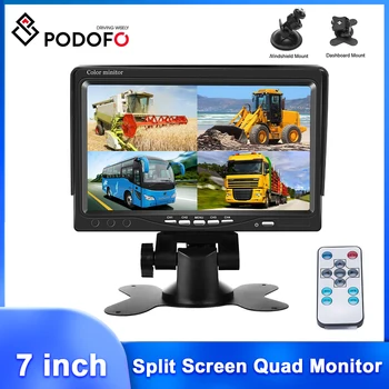 Podofo 7-дюймовый автомобильный монитор с TFT-дисплеем, 4-канальный видеовход, четырехканальный монитор, парковочный монитор в стиле лобового стекла, приборная панель для камеры заднего вида