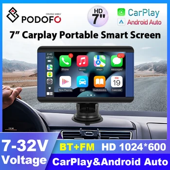 Podofo Универсальное 7-дюймовое автомобильное радио, Мультимедийный видеоплеер, беспроводной Carplay и Android Auto для автомобилей VW Nissan Toyota