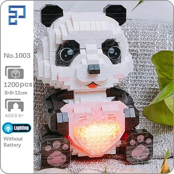 PZ 1003 Животный мир Мальчик-панда, сумка с сердечком, кукла для домашних животных, светодиодный светильник, сделай сам, Мини-алмазные блоки, Кирпичи, Строительная игрушка для детей, без коробки