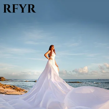 RFYR Белое платье для выпускного вечера с мягким пятном, пляжное платье на бретелях с разрезом, платья знаменитостей с длинным шлейфом, вечернее платье вечерние платья