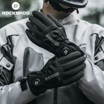 ROCKBROS Зимние длинные велосипедные перчатки, перчатки с сенсорным экраном, ветрозащитные мотоциклетные, лыжные, нескользящие, термальные велосипедные перчатки на открытом воздухе