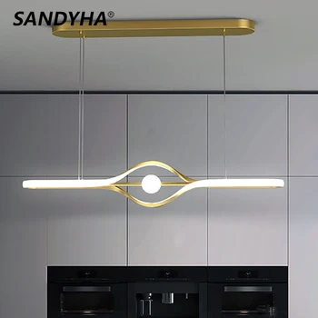 SANDYHA Новая скандинавская светодиодная ресторанная люстра Простой креативный черно-золотой подвесной светильник для гостиной, домашнего декора, подвесной светильник