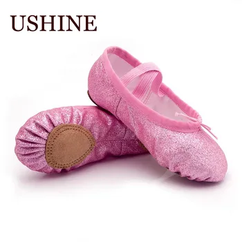 USHINE блеск балет танцевальная обувь для йоги тренажерный зал плоские тапочки розовый синий розово-красный цвет балетная танцевальная обувь для девочек детей женщин