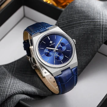 WWOOR Оригинальный дизайн, мужские кварцевые часы, роскошные деловые сапфировые часы из нержавеющей стали, водонепроницаемые кожаные мужские люминесцентные часы Reloj