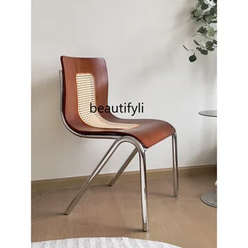 yj Домашний обеденный стул из ротанга во французском стиле ретро, массив дерева, офисный стул из нержавеющей стали