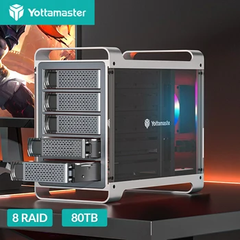 Yottamaster 2,5 3,5 дюймовый Жесткий диск SATA SSD Корпус 4/5 Отсеков RAID Внешний Корпус С Многощелевым портом 80 ТБ RGB Бесшумный Вентилятор Корпус жесткого диска