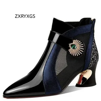 ZXRYXGS из премиальной микрофибры сетка горный хрусталь обувь модные сандалии 2024 новые указал лето женщины сандалии высокие каблуки