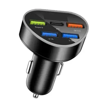 Автомобильное зарядное устройство USB мощностью 66 Вт 5 В 1, тип C, разъем PD QC 3.0, адаптер для быстрой зарядки, светодиодный дисплей напряжения, быстрое зарядное устройство для автомобильного телефона