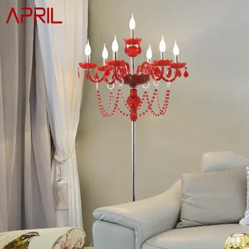Апрельский хрустальный торшер в европейском красном стиле, роскошный отель, бальный зал, Свадебная свеча, лампа для украшения гостиной, спальни, виллы